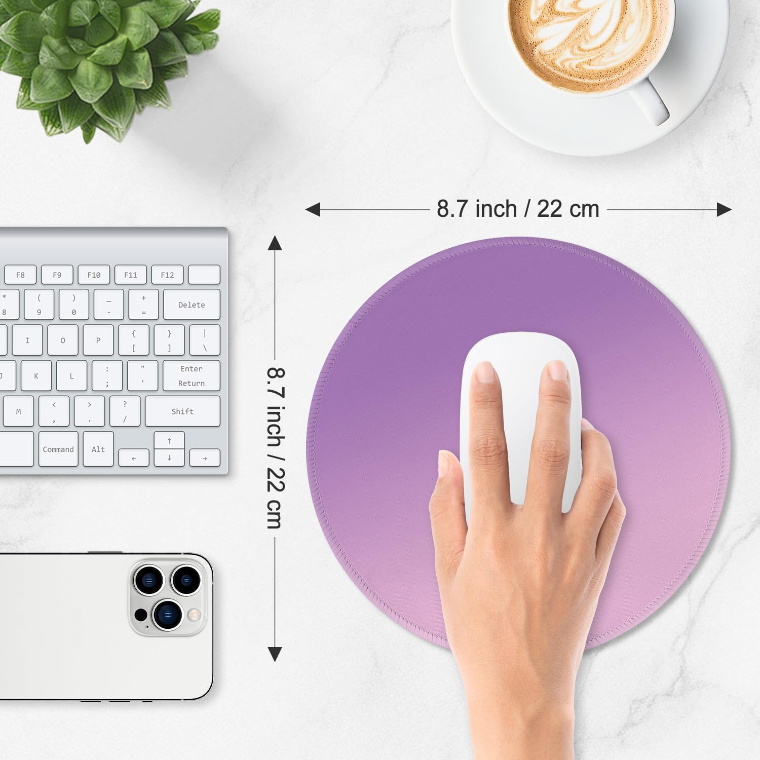 ITNRSIIET Mouse Pad Non-Slip Rubber Base Smooth Surface Stitched Edges Waterproof Durable Compatible with All Mice for Office & Gaming, Desk Accessory, Diameter 8.7 inch, Lilac image 3