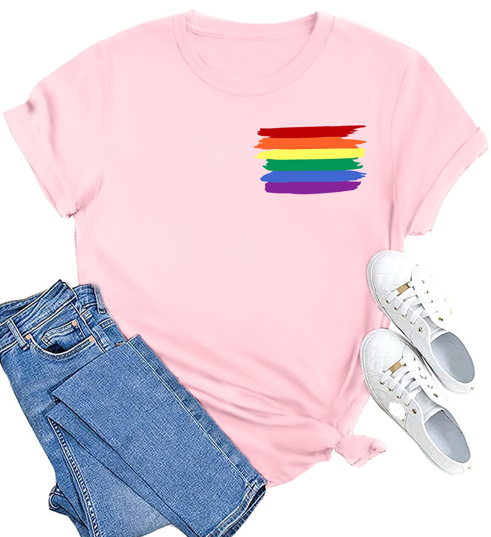 MAIHUN Pride Flag Shirt for Women LGBT Tshirts Rainbow Heart Tee Tops Gay Pride Short Sleeve