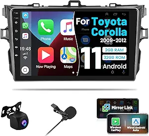 for 2009-2012 Toyota Corolla Radio, Roinvou 2+32G Android 11 CarPlay Car Stereo with Android Auto 9'' Touch Screen Bluetooth Car Audio Receiver Support Mirror Link GPS WiFi SWC Backup Camera RDS DSP