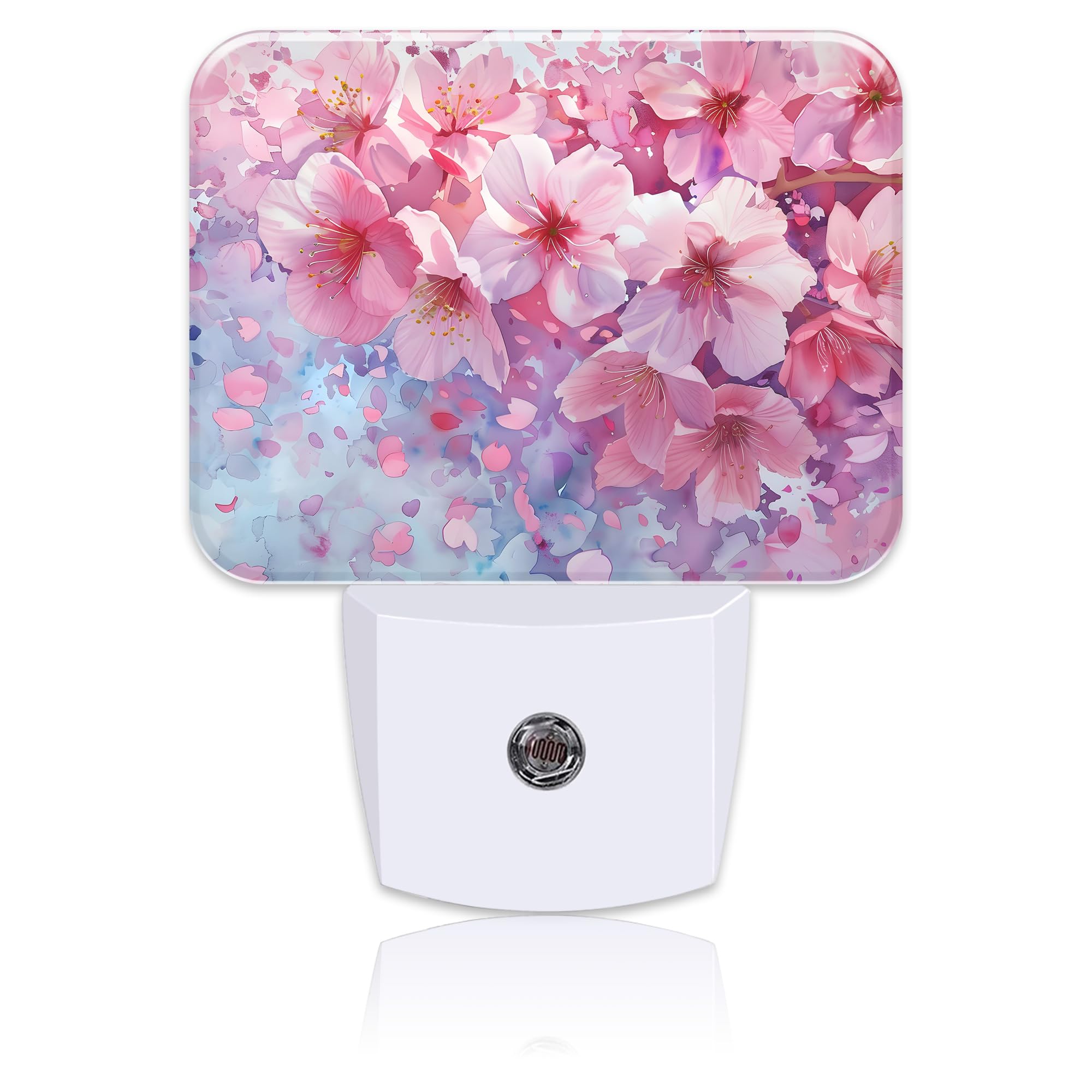 Watercolor Cherry Blossom Night Light Cherry Blossom Nightlight Plug into Wall with Dusk to Dawn Sensor for Kid Girls Boys Women Men Room, Hallway, Kitchen, Bathroom, Stairs Decor