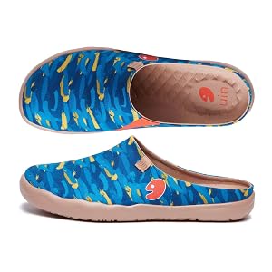 UIN Mens Painted Slipper Lightweight Comfort Mules Walking Casual Household Slip Ons Art Travel Shoes Malaga