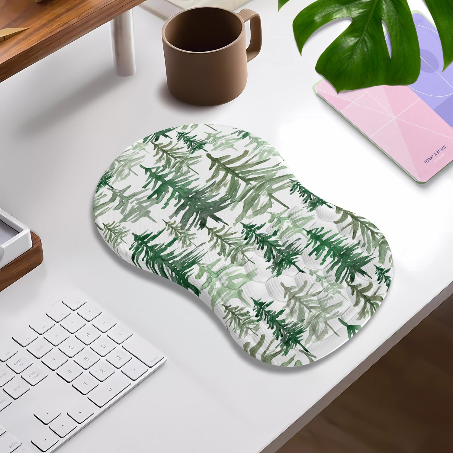 Green Forest Boho Ergonomic Mouse Pad with Wrist Rest Support Mouse Pads, Integrated Memory Foam Slope Massage Bulge Desk Mat Comfortable Computer Laptop Desk Mouse Pad Wrist Support 12.2 X 7.9 in image 2