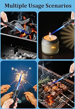 Torch Lighter - Windproof Jet Flame Refillable Butane Lighter with Adjustable Flame, Lightsaber Design, Visible Window, for Kitchen, Outdoor(Gas Not Include) (Black)