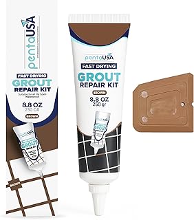 PentaUSA Brown Tile Grout Repair Kit - Premixed Filler for Cracks & Gaps, Waterproof Ready to Use Grout Repair for Shower, Kitchen & Bathroom-8.8oz (250g - 0.55 lb)