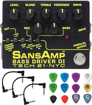 Tech 21 SansAmp Bass Driver DI V2 Bundle with 3 Patch Cables and Dunlop Variety Pick Pack
