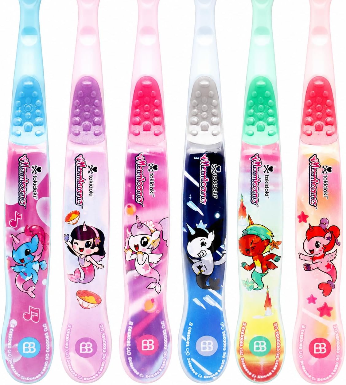 Brush Buddies Tokidoki Mermicorno Kids Toothbrush Set, 6-Pack Soft Bristle Toothbrushes for Toddlers Ages 2+, Extra-Gentle Bristles, Small Head, Easy-Grip Handle, Kids Oral Care