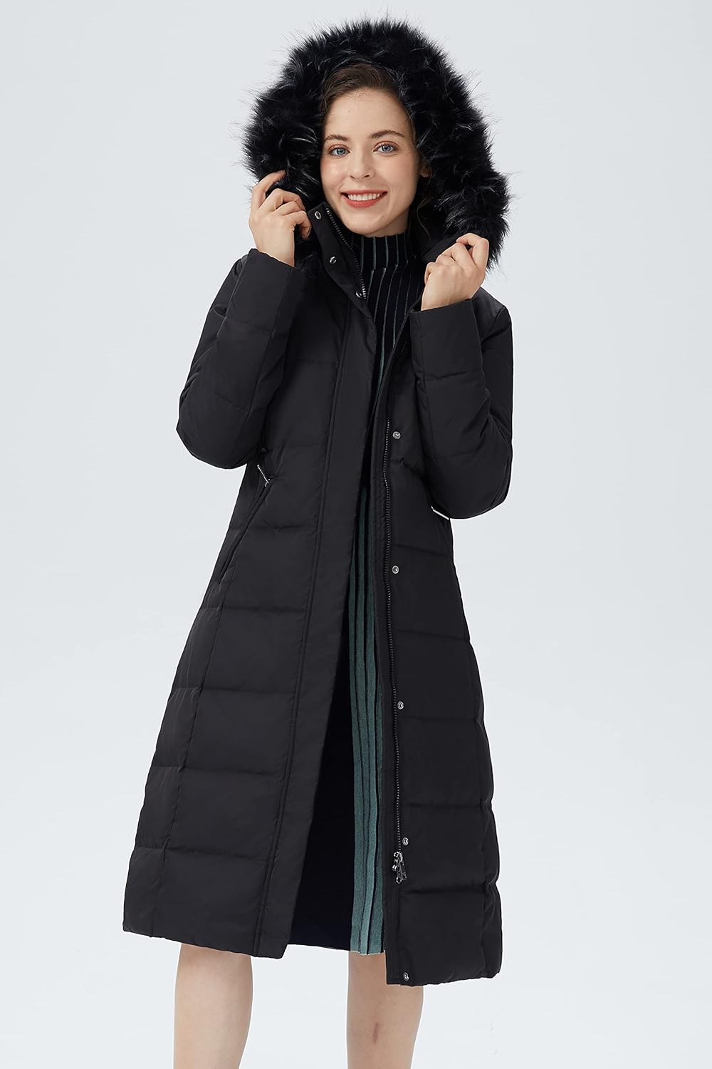 Orolay Women's Quilted Down Jacket Winter Long Coat Hooded Stand Collar Parka - Image 5