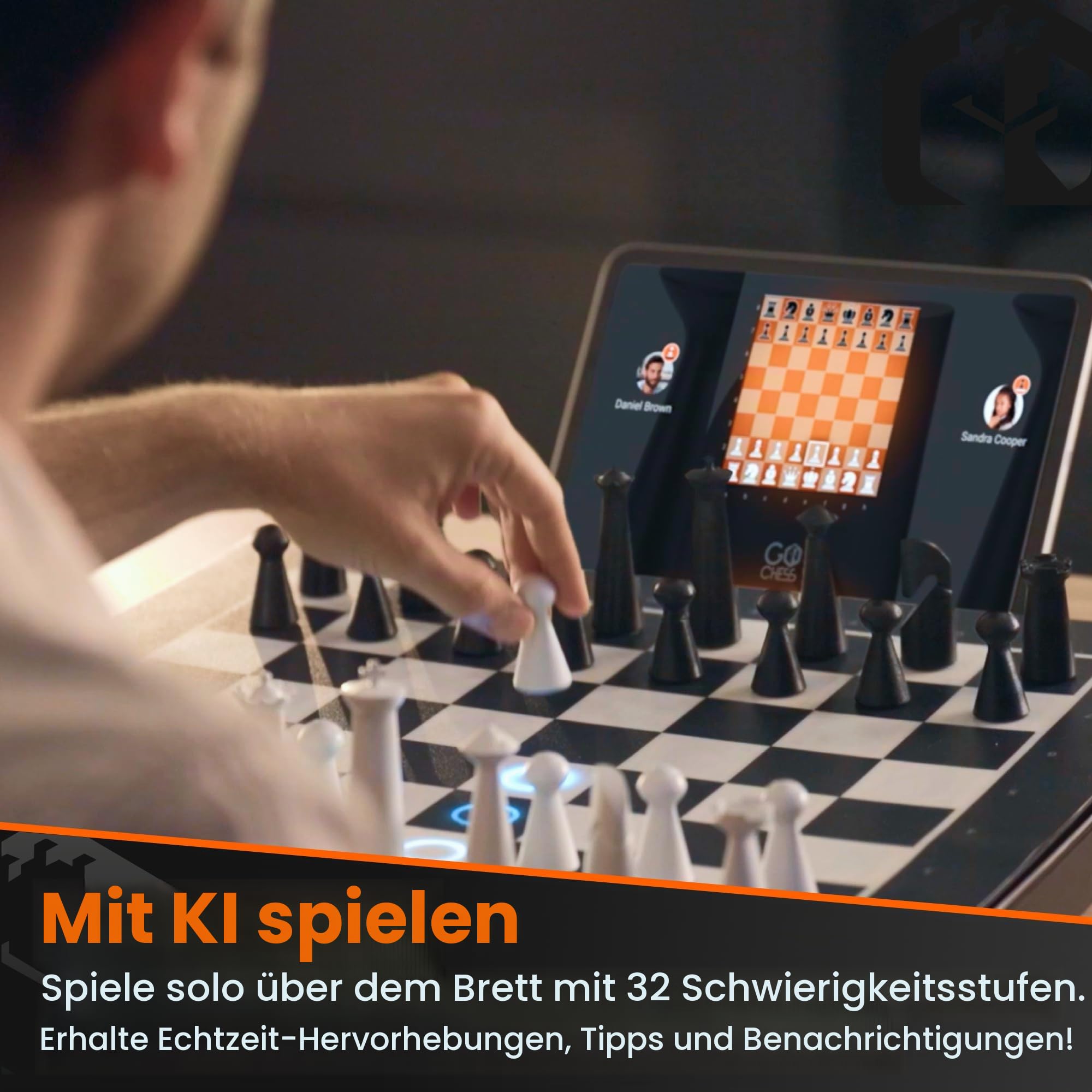 GoChess Mini - Elektronisches Smart-Schachbrett-Set für alle Spielstärken | Farbige Coaching-Lichter in Echtzeit. 32 Schwierigkeitsstufen und Online-Spiel. Verbindung zu Lichess und Chess.com