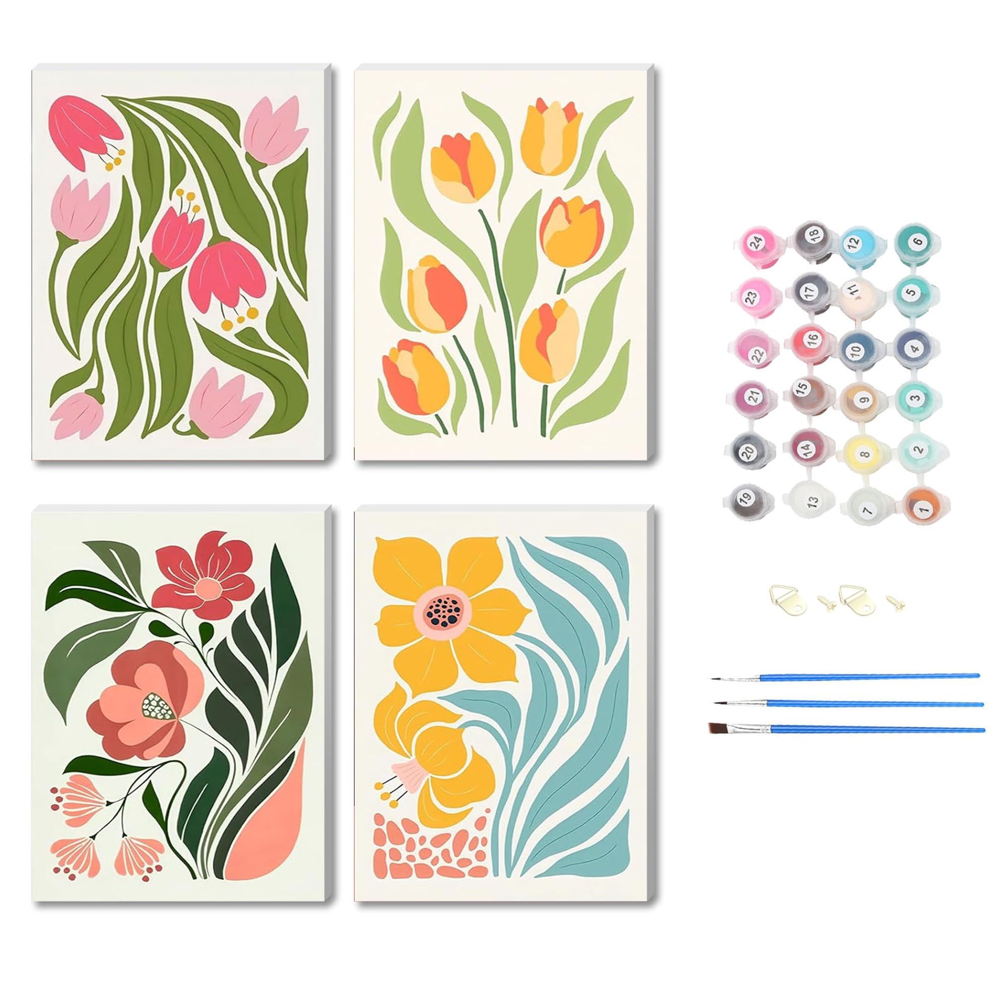 Nznanchu Flower 4Pcs Wooden Framed Paint By Number For Adult,Diy Painting Kits For Adults,Color By Numbers,Small Paint By Number Canvas Crafts Watercolor For Beginners Hoom Decor