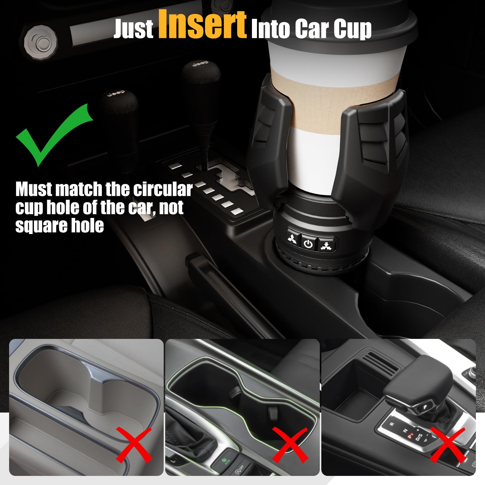 Electric Cup Holder Expander for Car, Vehicle Cup Holder Organizer with Adjustable Cup Body, Car Cupholder Adapter Compatible with Stanley, Yeti, Hydro Flask Large Bottles, Mugs & Cups