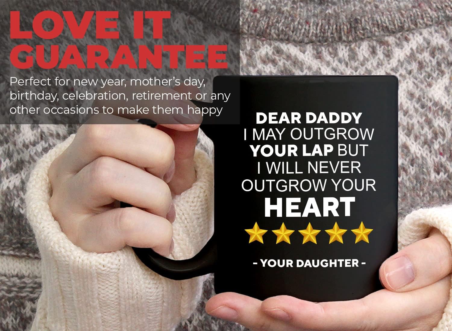 Bubble Hugs Dad Coffee Mug 11oz Black - never outgrow your heart - Father's Day from Sassy Daughter for Sarcastic Papa Papi Stepdad Grandpa Mom's Husband Favorite Parent