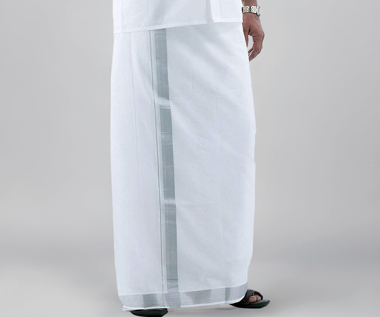 Men's Cotton Double Dhoti With Silver Border