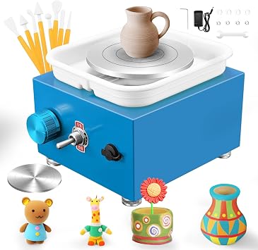 Mini Pottery Wheel, Adjustable 2000 RPM Potters Wheel with Powerful Motor, 10cm & 6.5cm Turntables & Sculpting Tools, Ceramic Pottery Kit for Kids and Adults