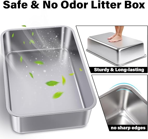 Stainless Steel Litter Box 2 Pack, 23.6