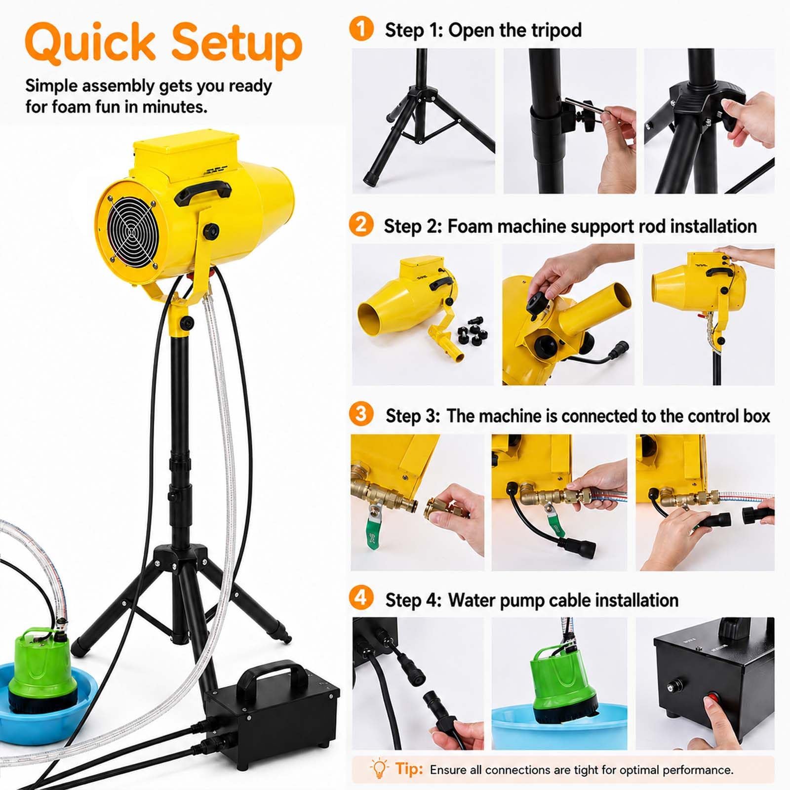 Cannone Spara-Schiuma Regolabile 1000W (10M/80M²) per Eventi All'Aperto Black | Copertura 80m²/min, velocità di getto 20m/min; include treppiede e filtro a rete. Ideale per feste in piscina