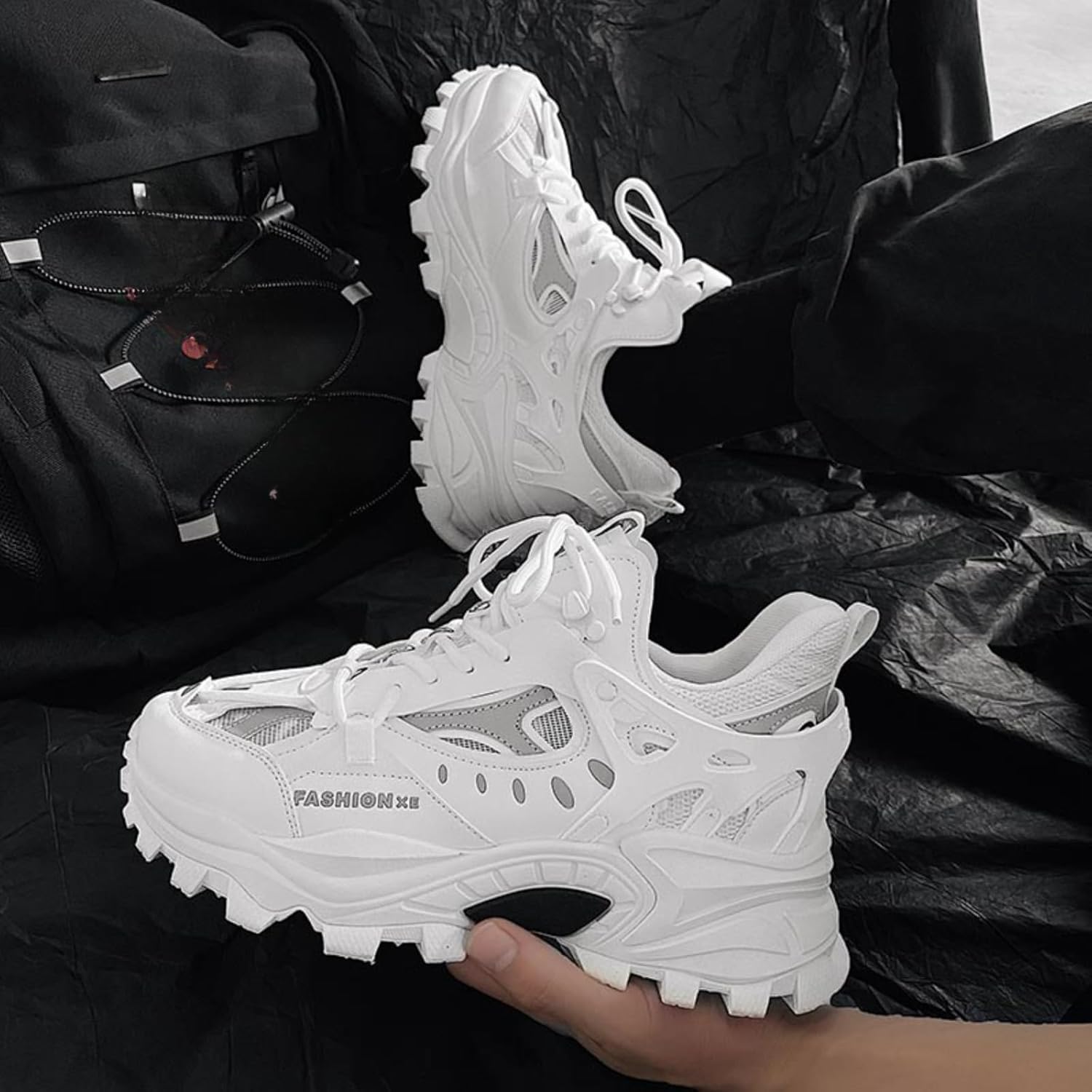 Men's Fashion Leather High Top Lace Up Chunky Platform Sneakers Casual Non Slip Round Toe Driving Walking Jogging Tennis Training Shoes
