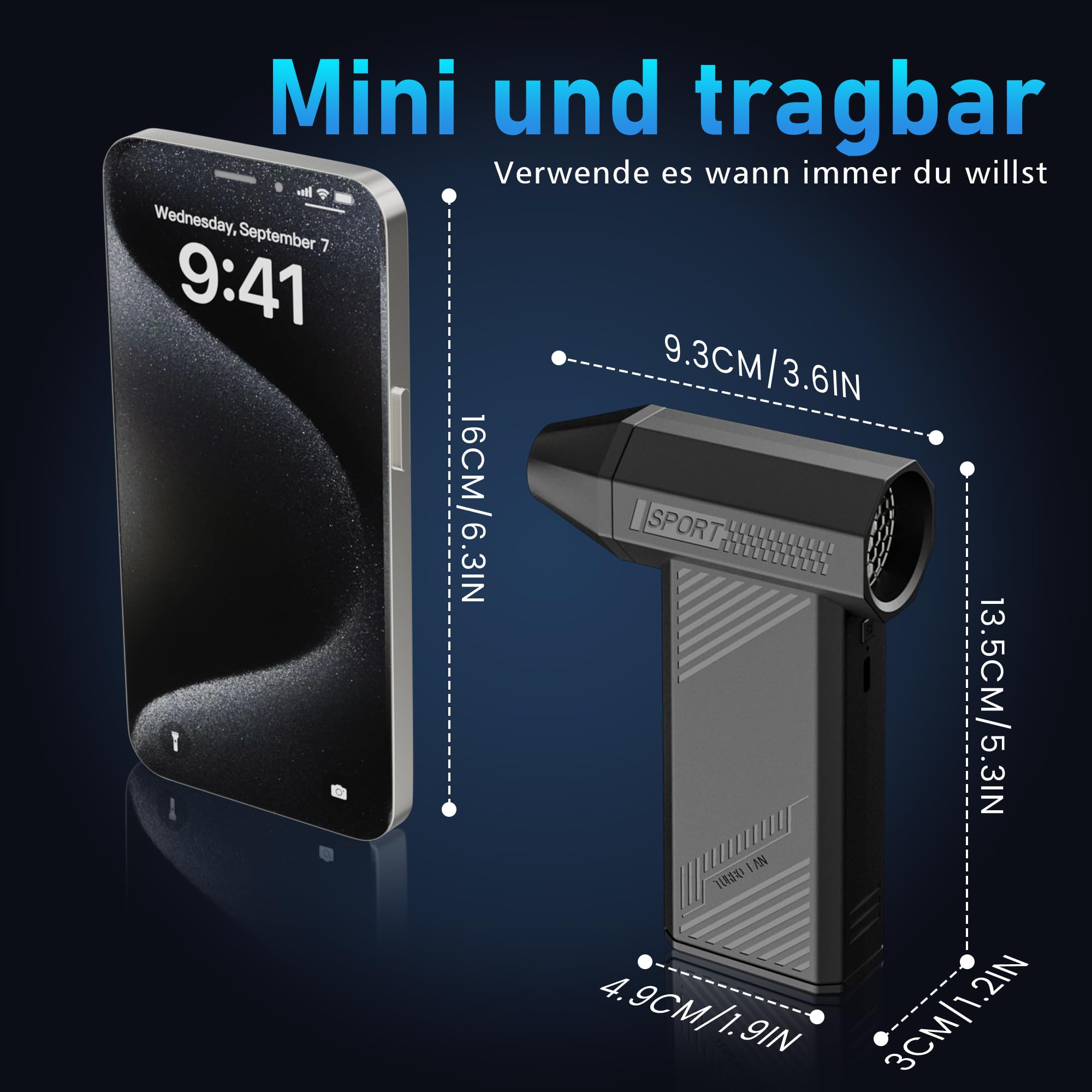 MJY 180000U/min 85M/S 230g Elektrische Staubgebläse Druckluftspray,7600mah Akku 4-Gang Einstellbar Electric Air Duster Turbo Gebläse Mit LED Laterne für Auto,elektronische Geräte,PC Reinigungsset