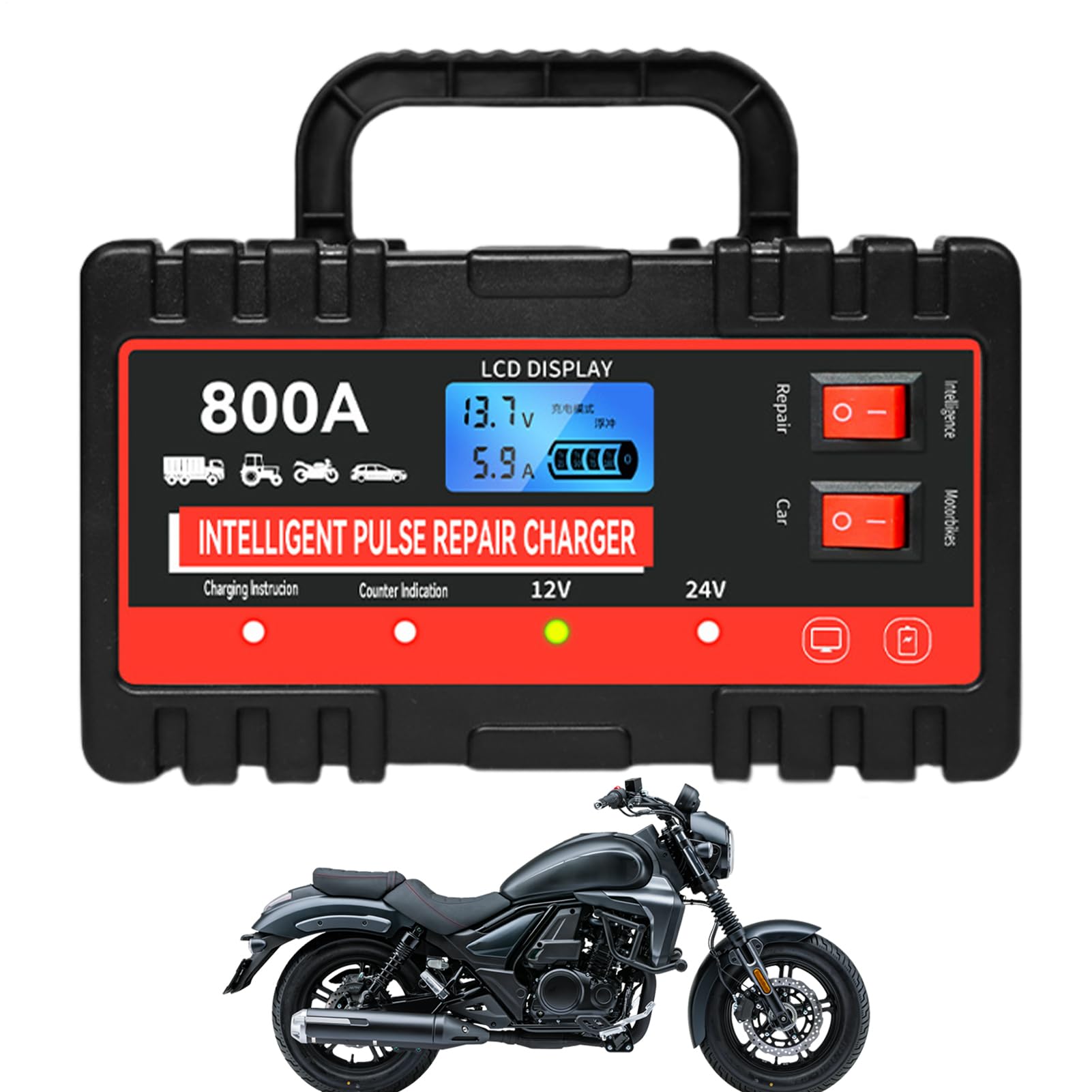 Caricabatterie per Auto Mantenitore Portatile a Carica Lenta | Mantenitore Batteria Auto Per Camion, Moto, Veicoli Da Viaggio, Officina, Riparazione E Manutenzione Di Veicoli