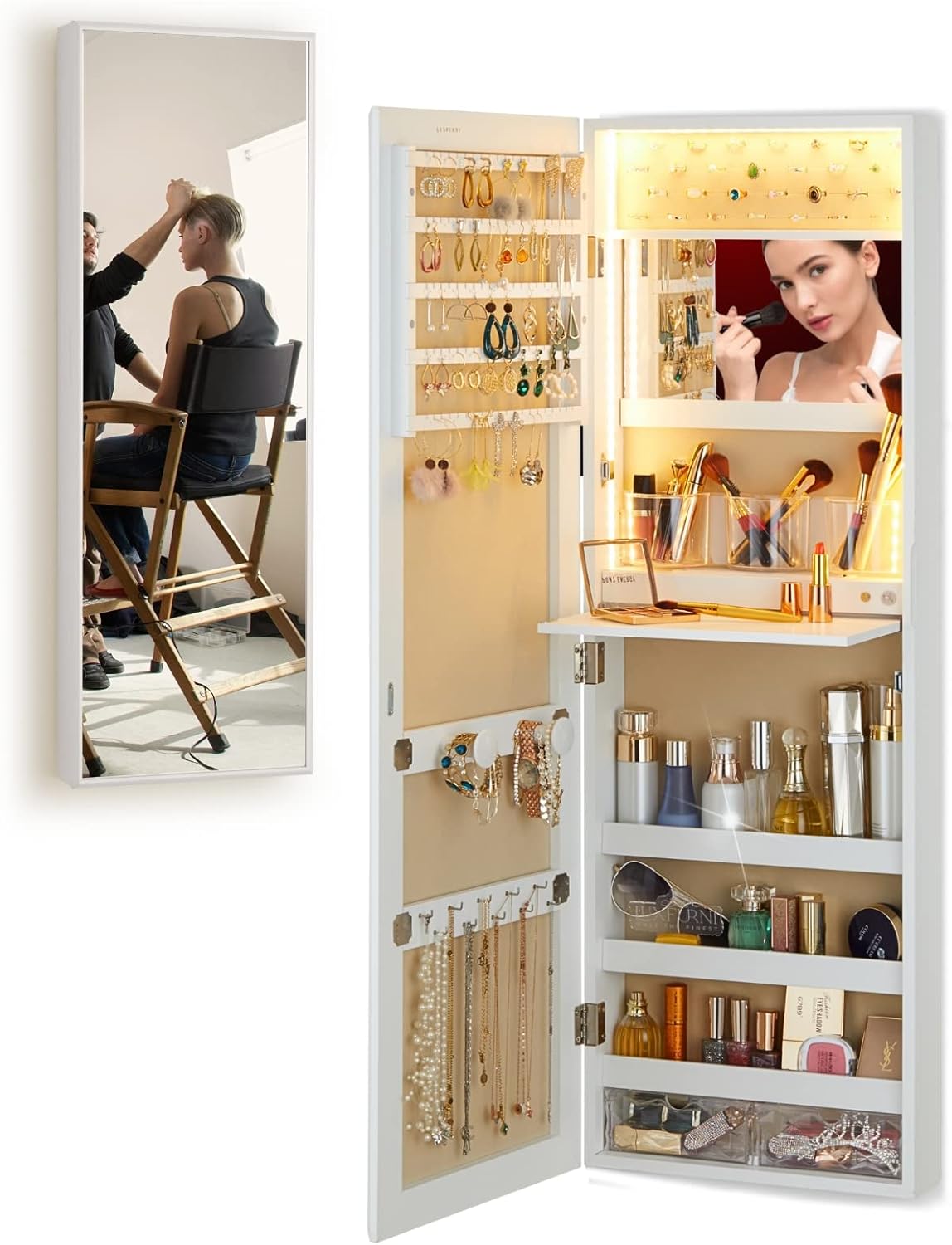 LUXFURNI Jewelry Armoire Organizer, Wall Mounted/Door Hanging Storage