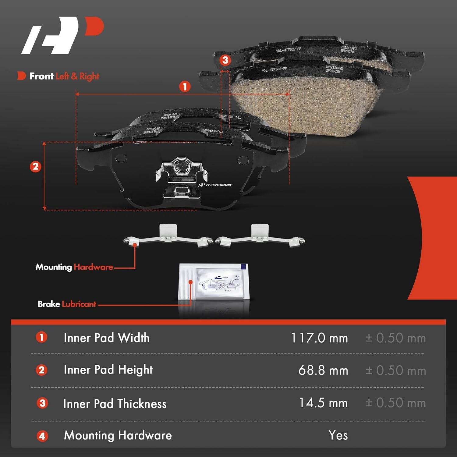 A-Premium Front Ceramic Brake Pads Set Compatible with Volvo Models - XC90 2003-2014, fits with 13.23 inch (336mm) Front Rotors, 4-Pack