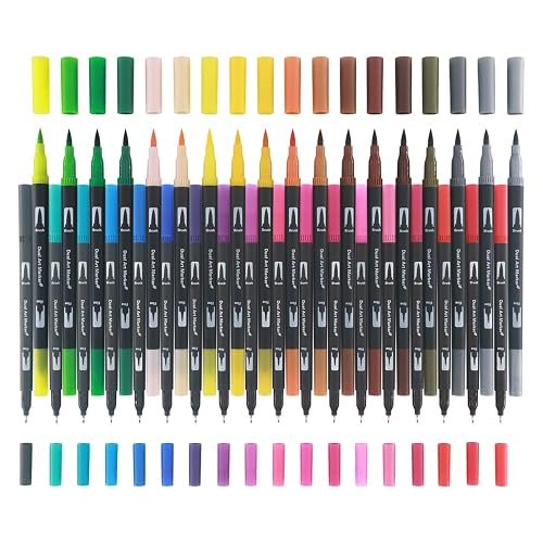Markers for Adult Coloring Books No Bleeding, Set of 36 Colors, Coloring Pens for Adults, Dual Brush Marker Pens with Fine & Brush Tips, Art Supplies for Drawing, Calligraphy, Sketching and Doodling. - Multicolor