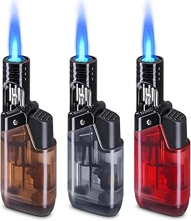 3 Pack Torch Lighter Mini Refillable Butane Lighters Utility Lighter Long Wand Pocket Lighter Windproof Gas Lighter Jet Flame Multi-Purpose for Candle Camping BBQ Grill(No Fuel) Assorted Colors
