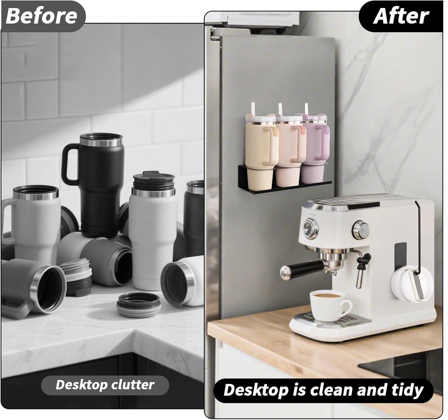 2 Pack Strong Magnetic Cup Holder for Refrigerator, Metal Tumbler Water Bottle Organizer with Lid Holder for 30/40 OZ Stanley Cup, Flexible Tumbler Racks for Kitchen Cabinet Metal Surface - Image 5