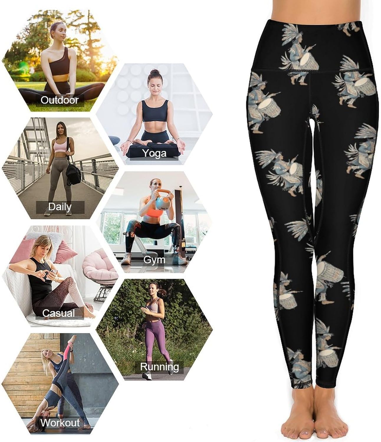 Indian Man in Traditional Costume with Drum Funny Women's Yoga Pants with Pockets Stretchy High Waisted Leggings Lounge Pant