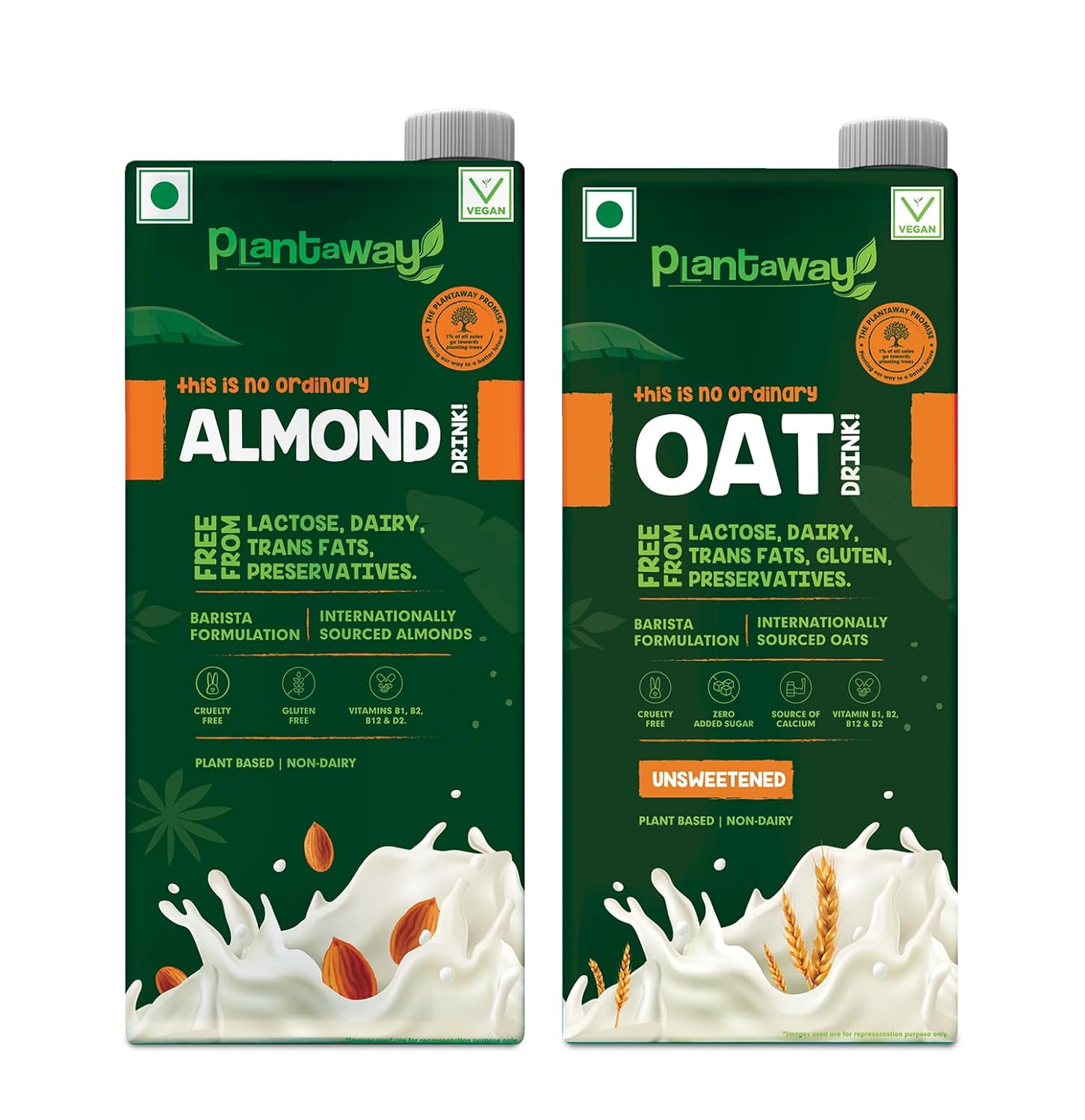 Plantaway Combo Pack of Almond Milk 1L & Oat Milk 1L Tetra Pack Vegan