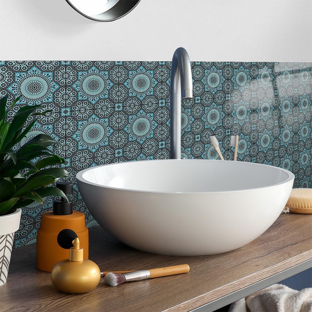 VICCI 24Pcs Peel and Stick Tiles Stickers 5.9 x 5.9 inch Self Adhesive Backsplash Art PVC Wall Tiles Decal for Kitchen Bathroom Decor