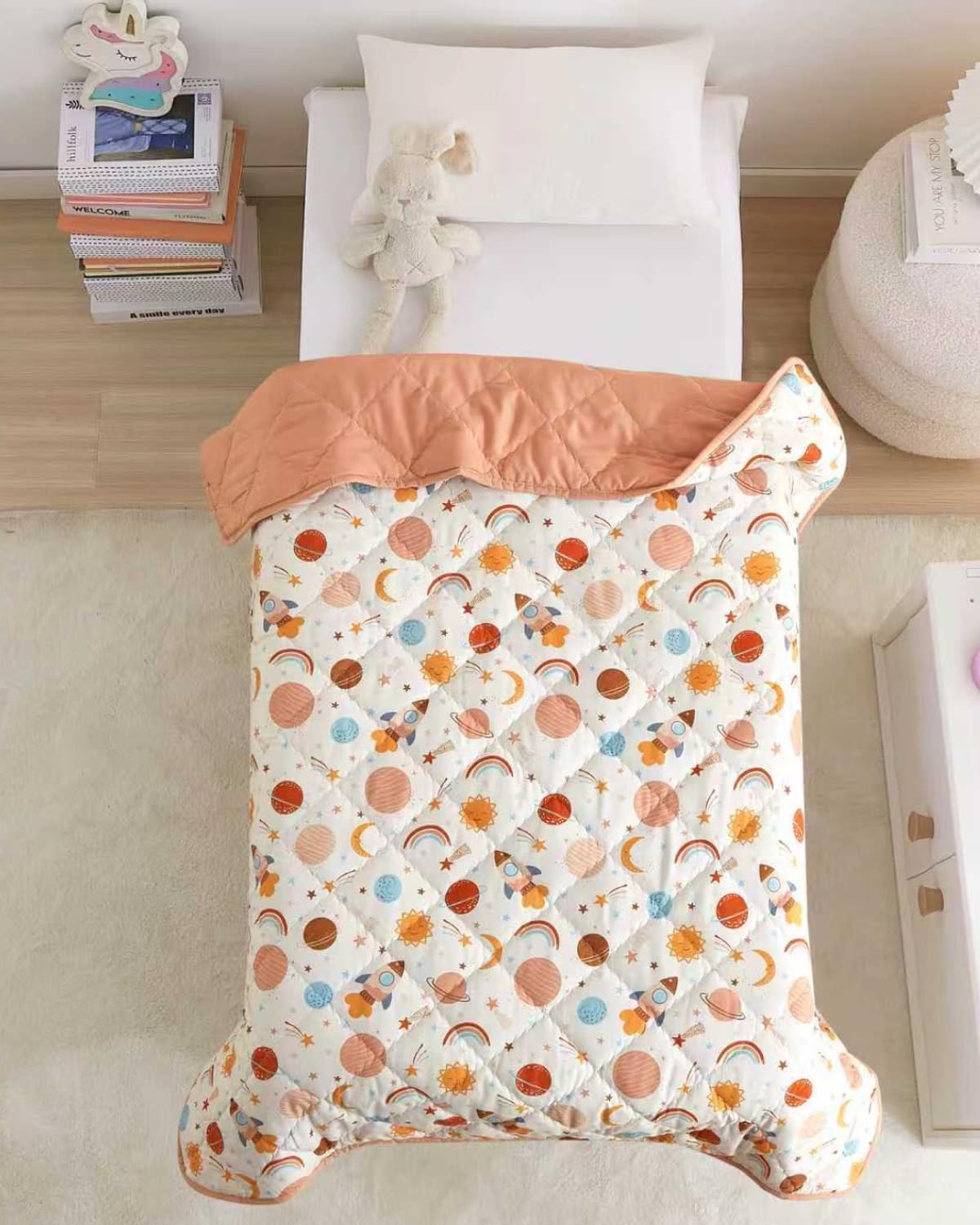 Space Boy Toddler Comforter - Down Alternative Toddler Microfiber Comforter - Lightweight & Warm Baby Quilt Blanket - Soft & Breathable - Kids Duvet Insert Crib & Stroller - Machine Washable - 39x47