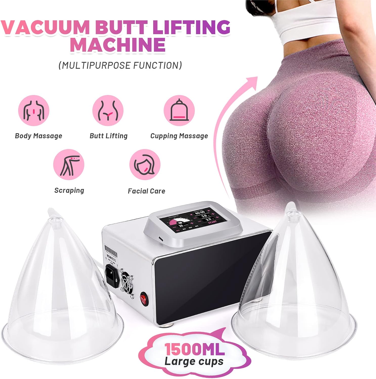 Meifuly Vacuum Therapy Machine with 1500ML Large Cups, Vacuum Cupping Machine, Vacuum Cupping Therapy Sets with 24 Vacuum Cups and 3 Pumps, 0-60 cmHg