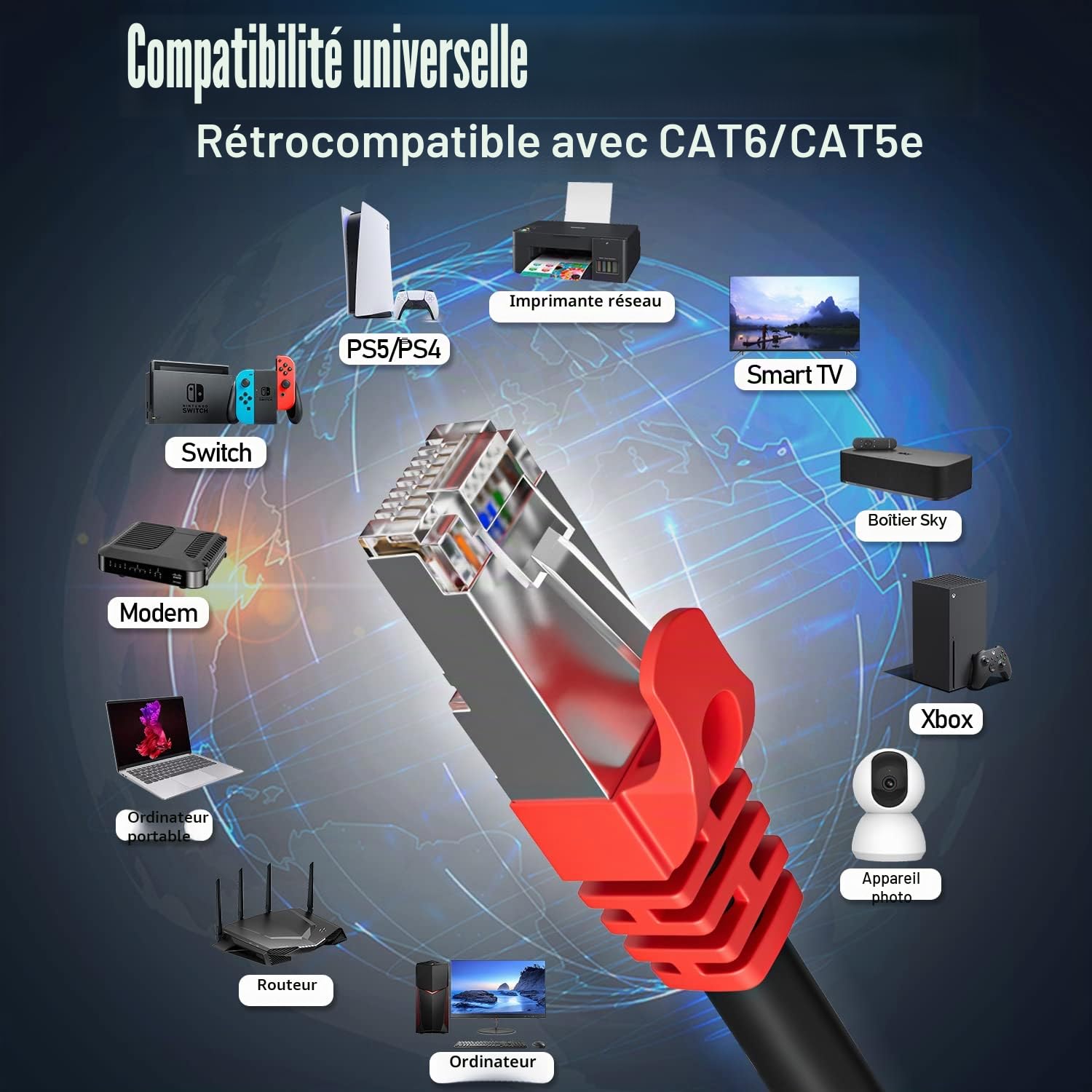 Soibke Cable Ethernet 20m, Câble Réseau LAN Blindé Cat 7 RJ45 20m Gigabit Haute Vitesse, Imperméable S/FTP Noir Câble Internet 10Gbit/s 600MHz pour Commutateur Routeur Modem