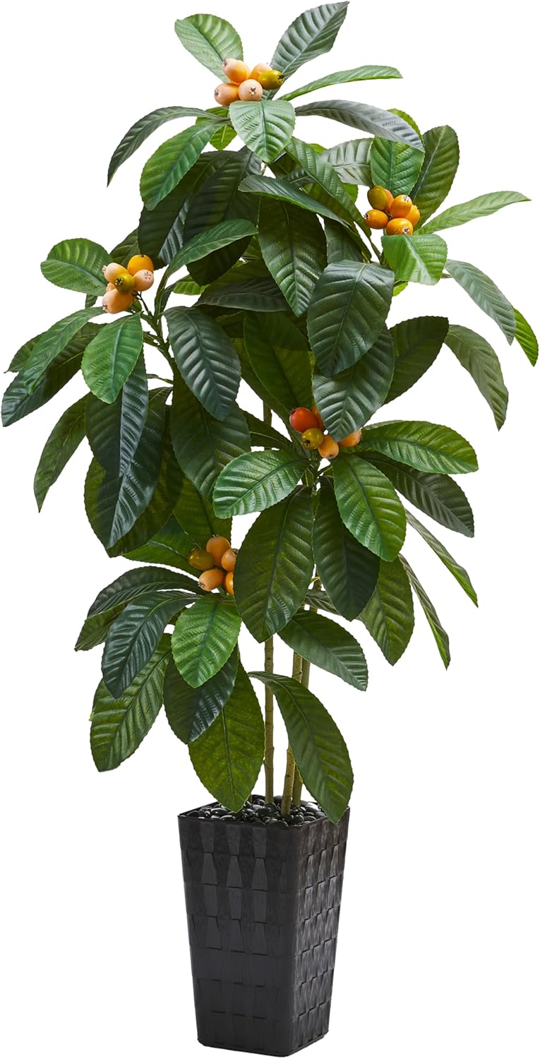 5FT Artificial Tree with Fruit, Artificial Loquat Tree, Large Fake Green Tropical Fruit Tree Silk Floor Plants Indoor with Black Planter for Outdoor Home Room Office Patio Decor - Image 9