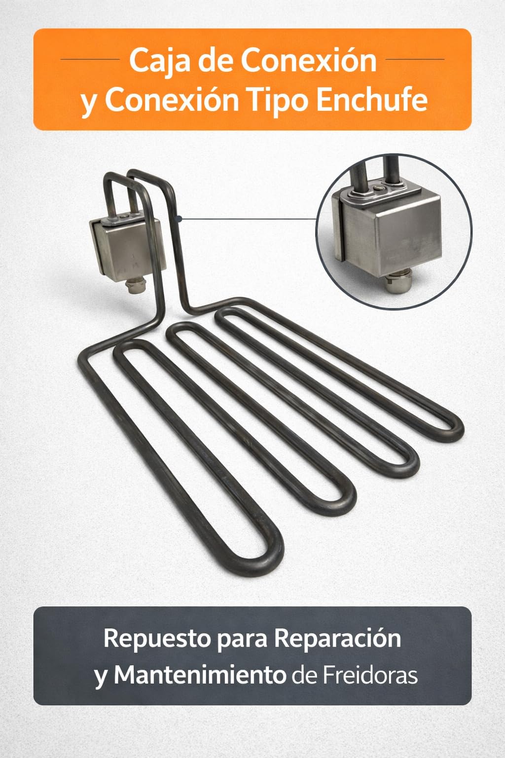 RO Linea Blanca ® Resistencia Freidora 3500W 230V con Caja Conexión Tipo Enchufe Repuesto Inmersión Compatible con Jemi J6 N10 Serie 600 Medidas 355x195mm Tubo 8mm Calentamiento Rápido Hostelería