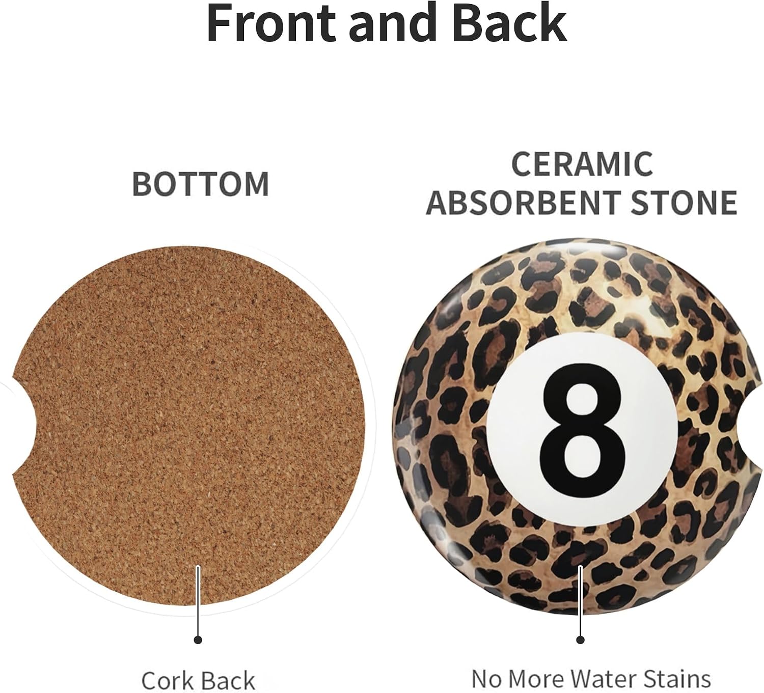 Car Coasters for Cup Holder 2 Pack - Brown Leopard Print Billiards 8 image 2