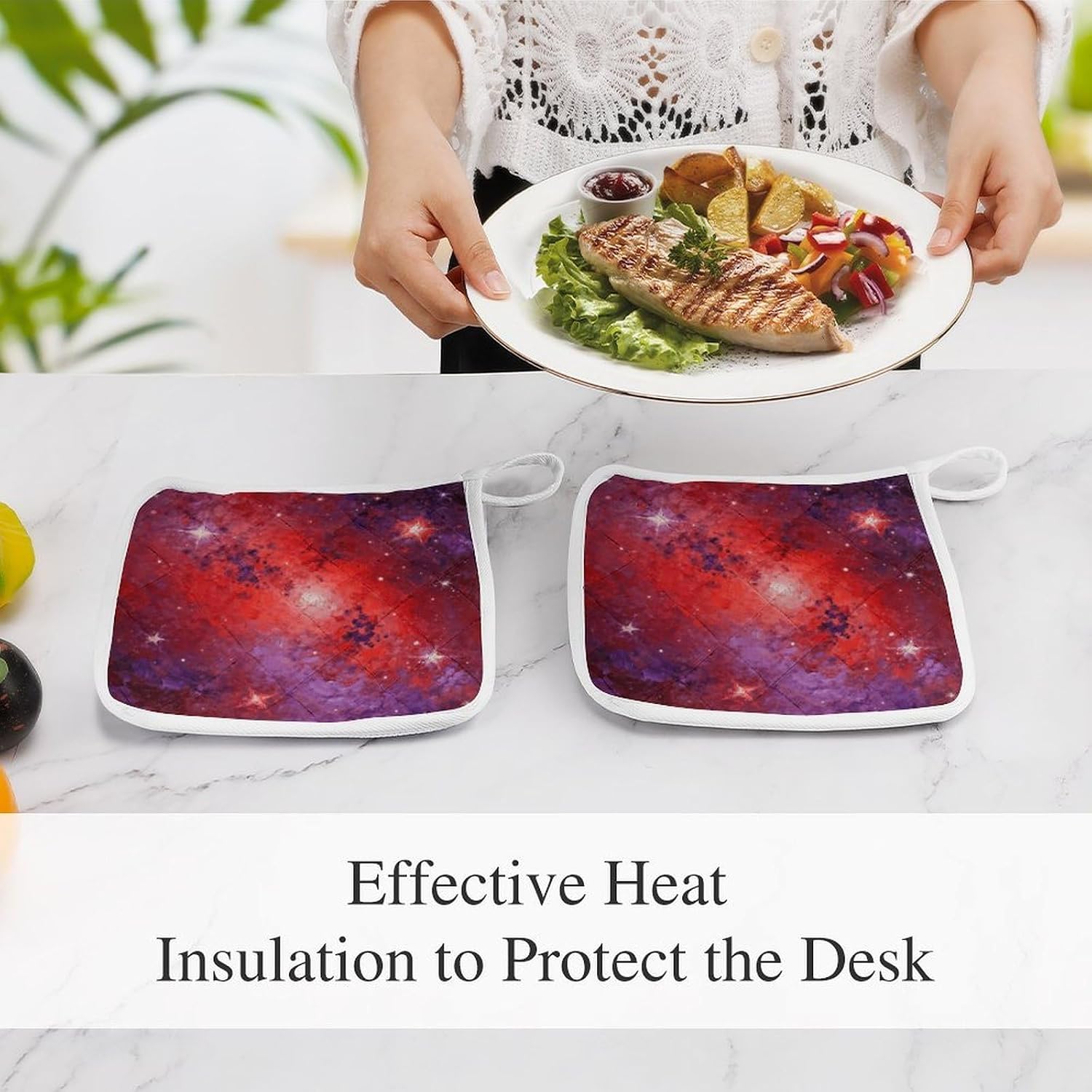 RedStarry Sky Polyester Heat Resistant Pot Pad Non Slip Anti Scald Hot Dish Mat Reusable Table Protector for Kitchen Hot Pot Mat Wear Resistant Heat Proof Table Pad for Countertop Dining Room