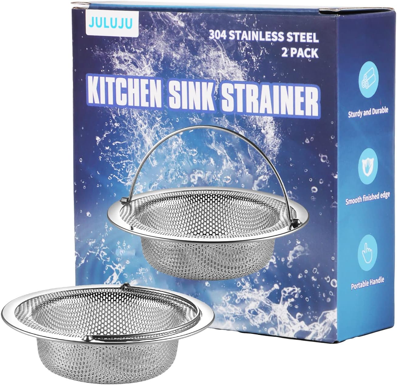 2 Pack Upgrade Kitchen Sink Strainer (Sink Drainer Strainer) - 304 Stainless Steel Rust Free, Fordable Handle, 4.5 Inch Diameter - - 