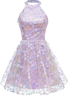 Short Sexy Halter Sequins Homecoming Dresses 2025 A Line Empire Waisst Flower Lace Tulle Cocktail Dresses SF048