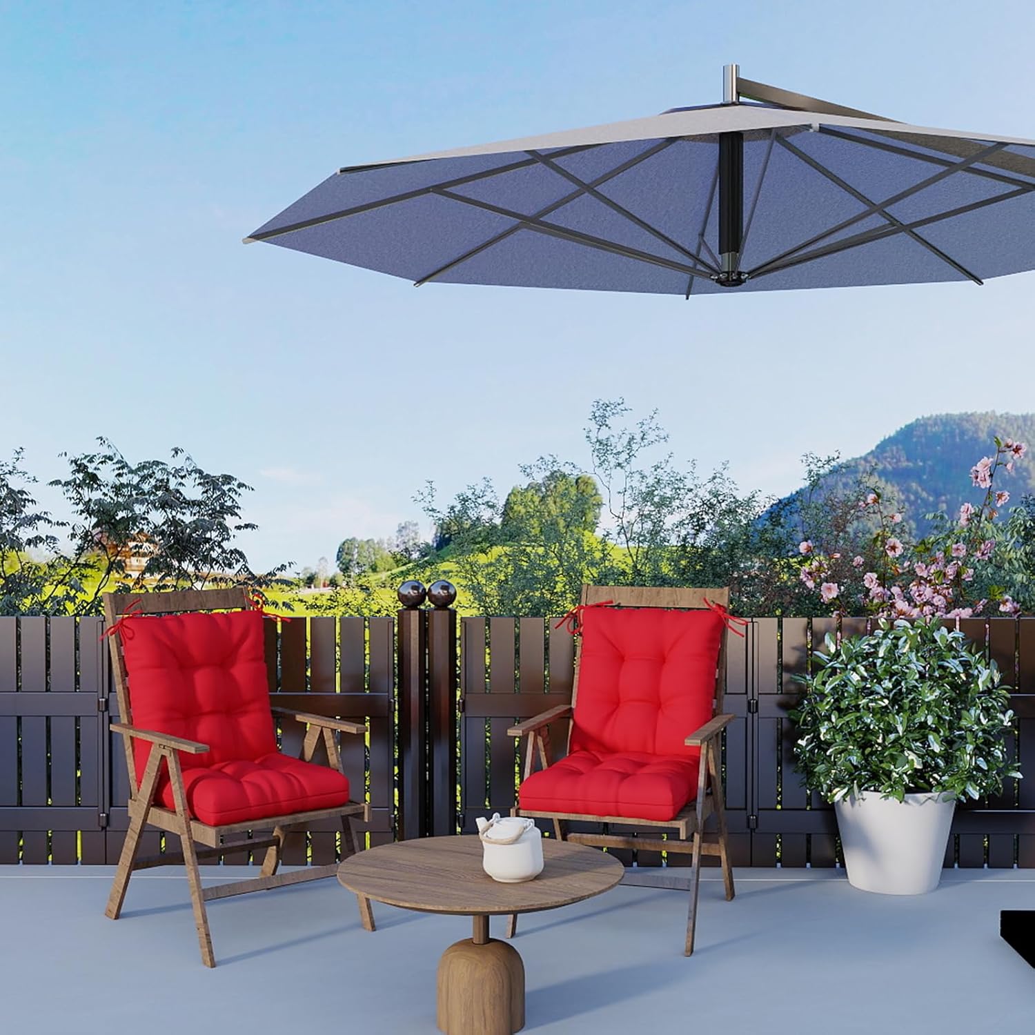 outdoor chair cushion, 42x21x4 inch patio cushions for dining/rocking chairs, high back soft seat pad with ties, indoor outside use, fade-resistant & waterproof, red 42x21x4" red 1