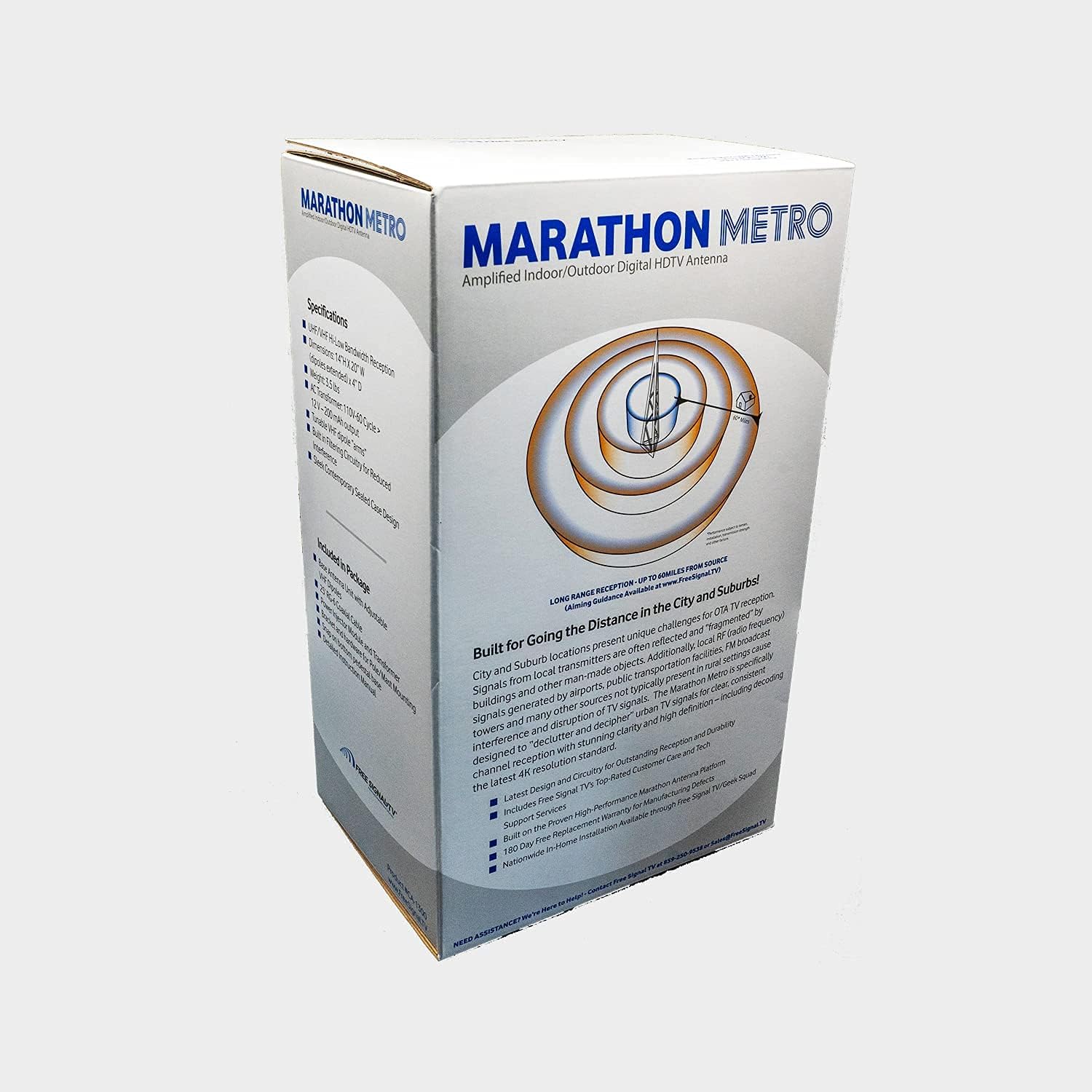 Free Signal TV Marathon Metro Indoor/Outdoor High Performance Digital HDTV Antenna Engineered for Best Metro/Suburban OTA TV Signal Reception