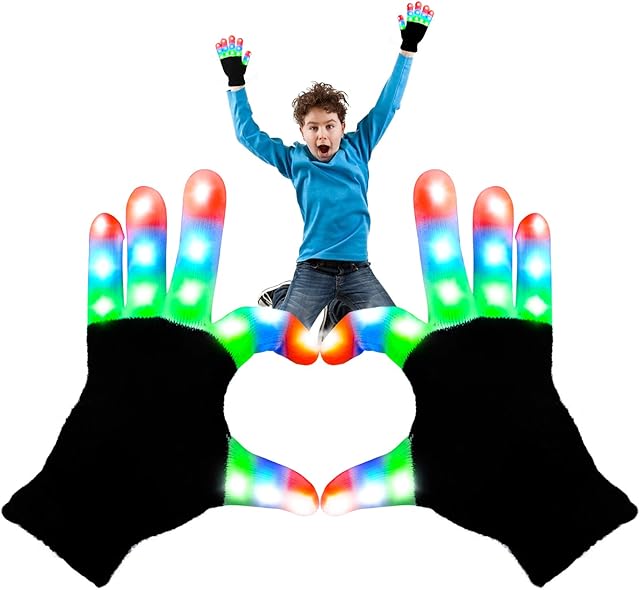 Aomeiqi Light Up Gloves for Adult, LED Gloves Flashing Finger Light Gloves Colorful Rave Gloves for Halloween, Christmas, Party, Cycling, Dance, Birthday, Disco Clubs, Festivals (Black)