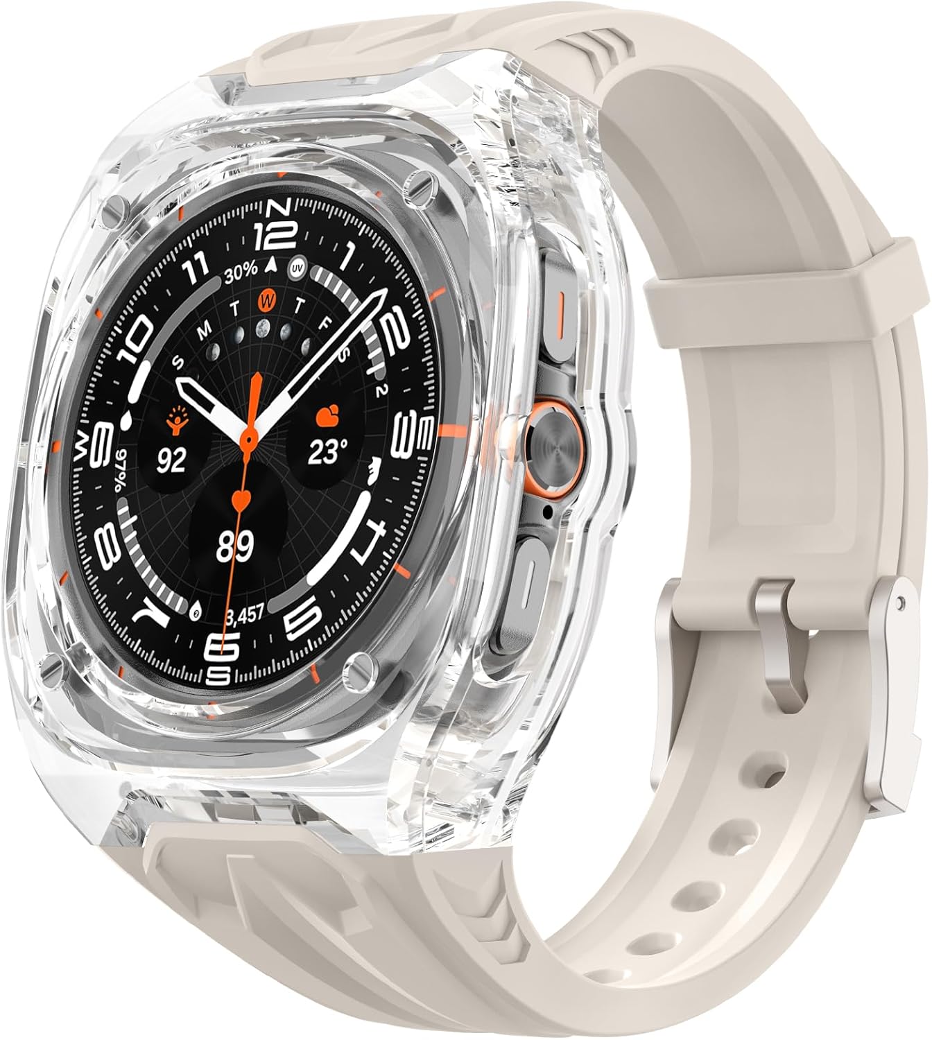 Delidigi Rugged Band and Clear Bumper Case Compatible for Samsung Galaxy Watch Ultra 47mm, Galaxy Watch Ultra Band with Protective Case Bumper Cover(Starlight)