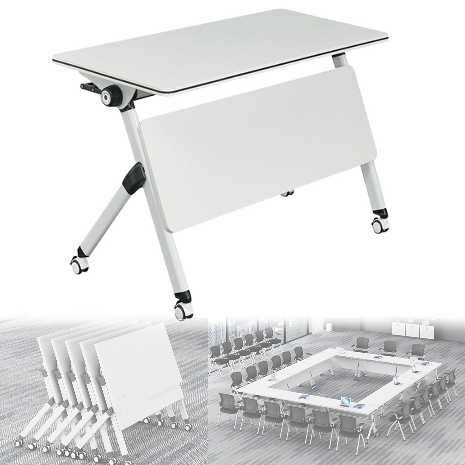 Tavolo da conferenza pieghevole con ruote, moderno, bianco, per sala riunioni, 120 x 40 x 75 cm, soluzione versatile e mobile