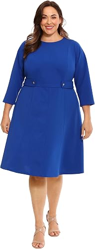 London Times Women's Dresses Crepe Fit and Flare Midi with Waist Button Detail B