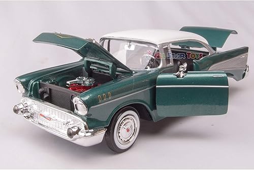 Miniatura 4 de 1957 Chevy Bel Air Green Escala 1/24 Diecast Model Toy Car Motormax 73228