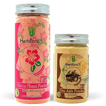 HerbtoniQ 100% Natural Hibiscus Flower(Hibiscus Rosa- Sinensis) and Dry Amla(Gooseberry) Powder For Dandruff, Hair-Fall Hair Care regimens (275 Gram)