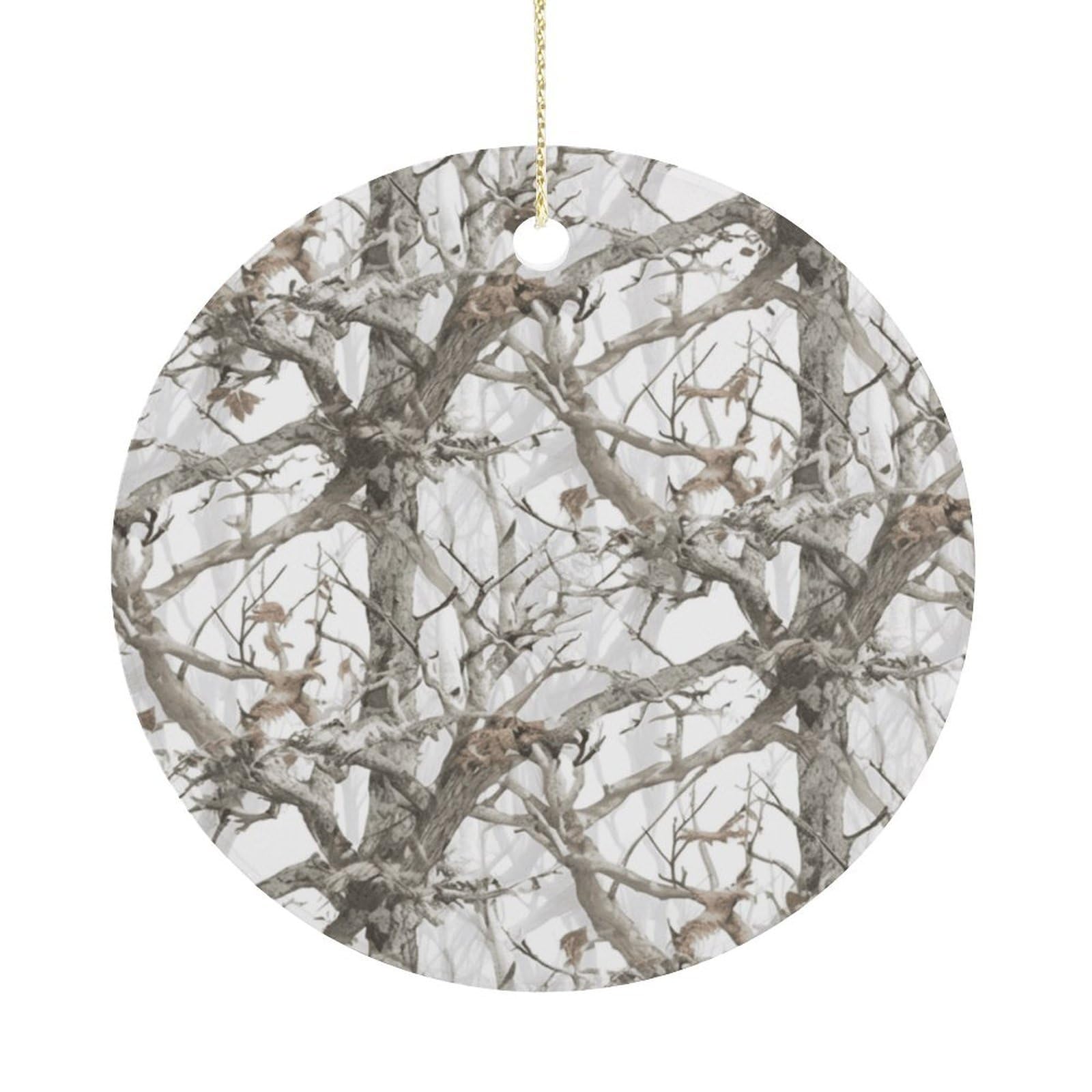 White Tree Camo Christmas Ornament,Round Ceramic Ornaments Personalized Christmas Tree Ornament for Holiday Porcelain Keepsake Gifts Ideas Home Decor