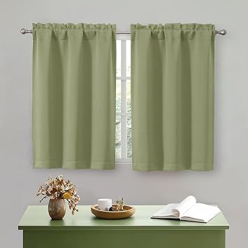OWENIE Sage Green Kitchen Curtains 36 Inch Length, Short Blackout Small Thermal Insulated Curtains Tier Over Sink Rod Pocket Half Window for Bathroom Bedroom Camper RV Bunk, 2 Panels, Each 30" Wx36 L