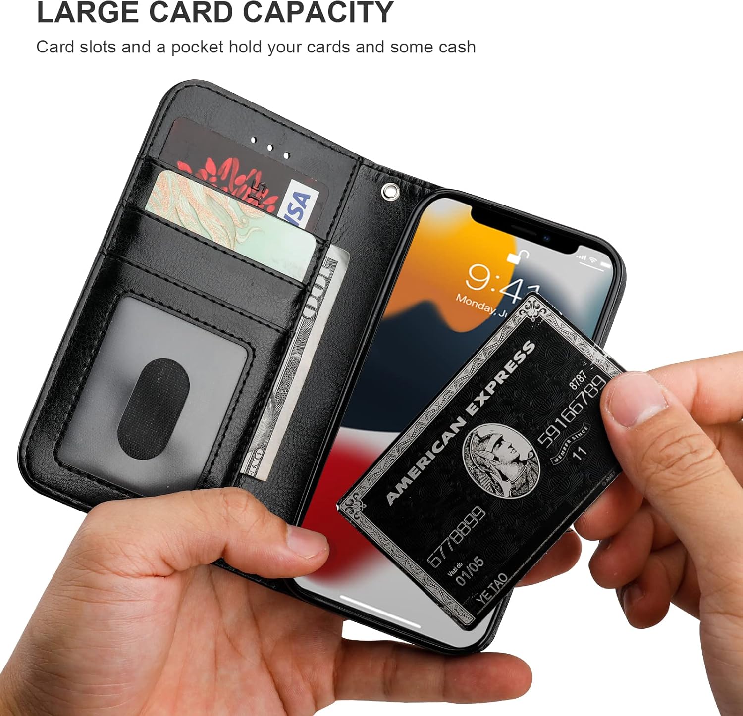 Bocasal Detachable Wallet Case for iPhone 13 Mini RFID Blocking Card Slots Holder Premium PU Leather Magnetic Kickstand Shockproof Wrist Strap Removable Flip Protective Cover 5G 5.4 inch (Black)